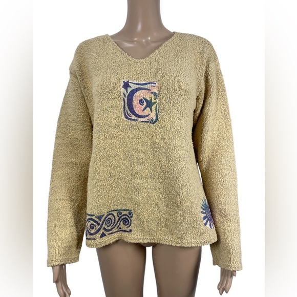CHAVA Comfort Sweaters - Vintage CHAVA Comfort knit  V-Neck Sweater with Artistic Patterns size 1